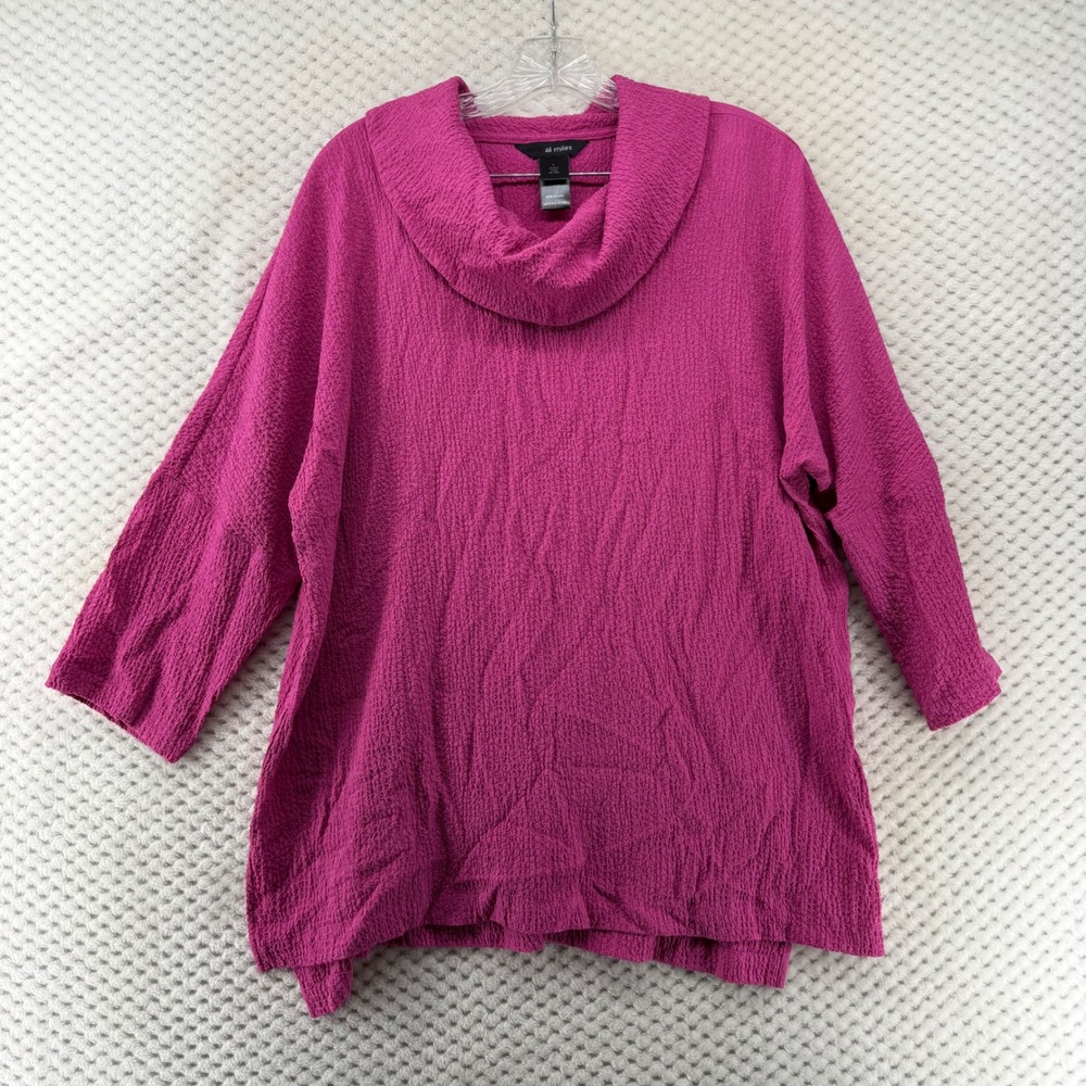 Ali Miles Women's Pink Cowl Neck 3/4 Sleeve Textured Tunic‎ Top Size L